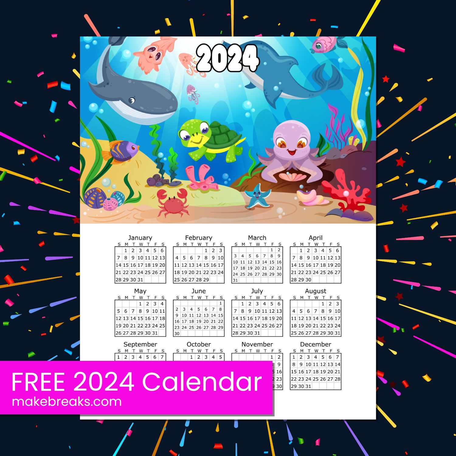 Free Printable Fish Calendar 2024