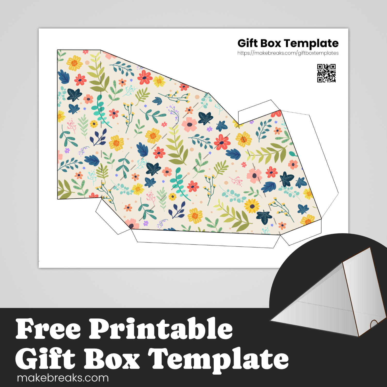 Free Printable Pie Gift Box – Flower Design