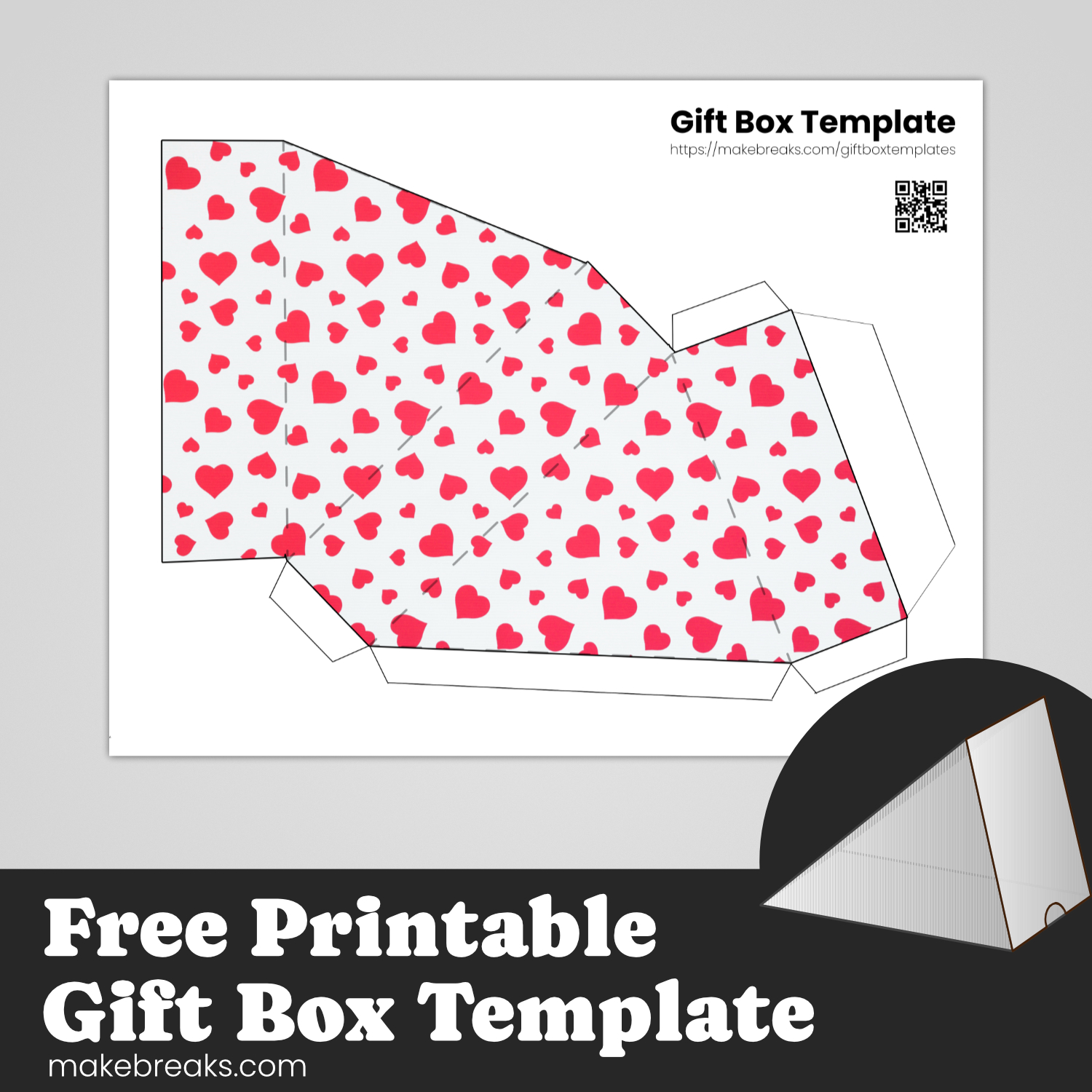 Free Printable Pie Gift Box – Heart Design