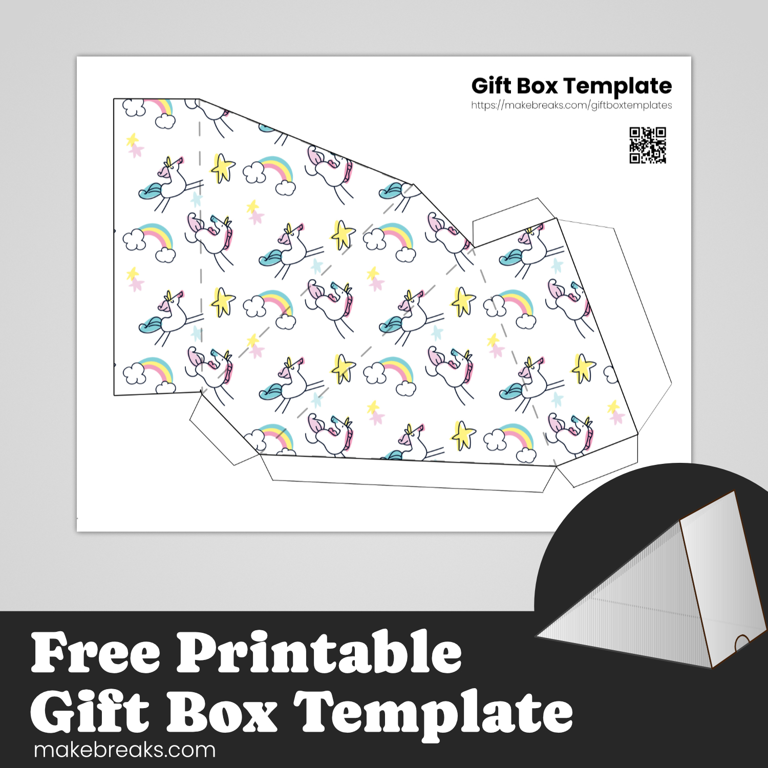 Free Printable Pie Gift Box – Unicorn Design