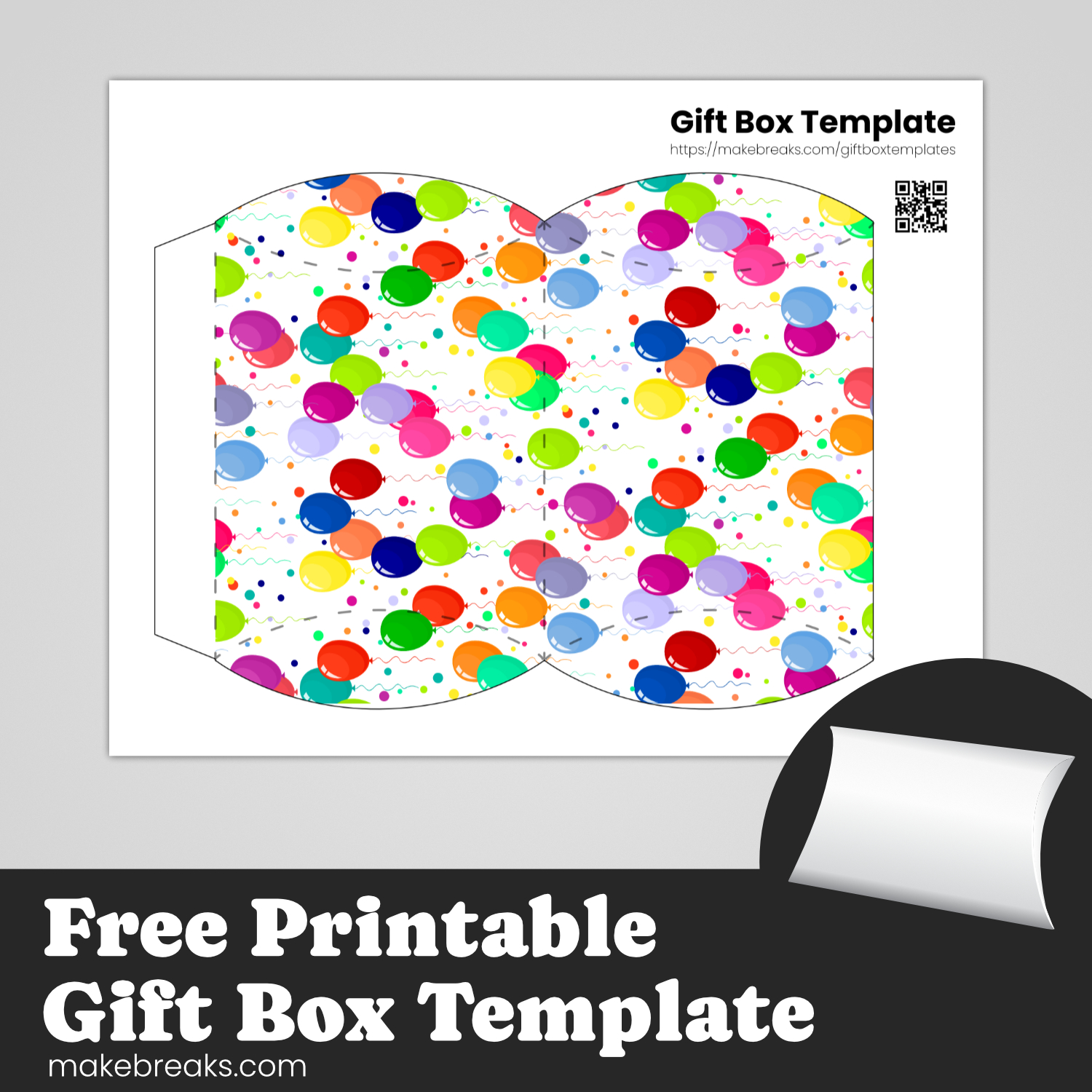 Balloon Pattern Pillow Box – Free Printable Gift Box Template