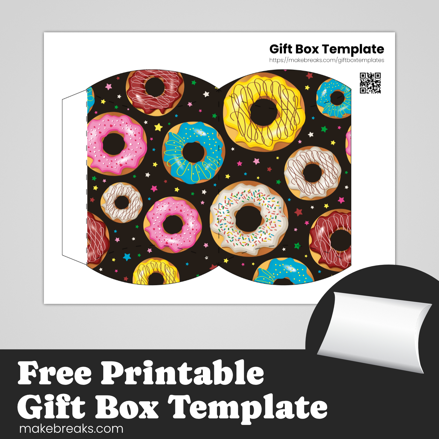 Colorful Donut Pillow Box – Free Printable Gift Box Template