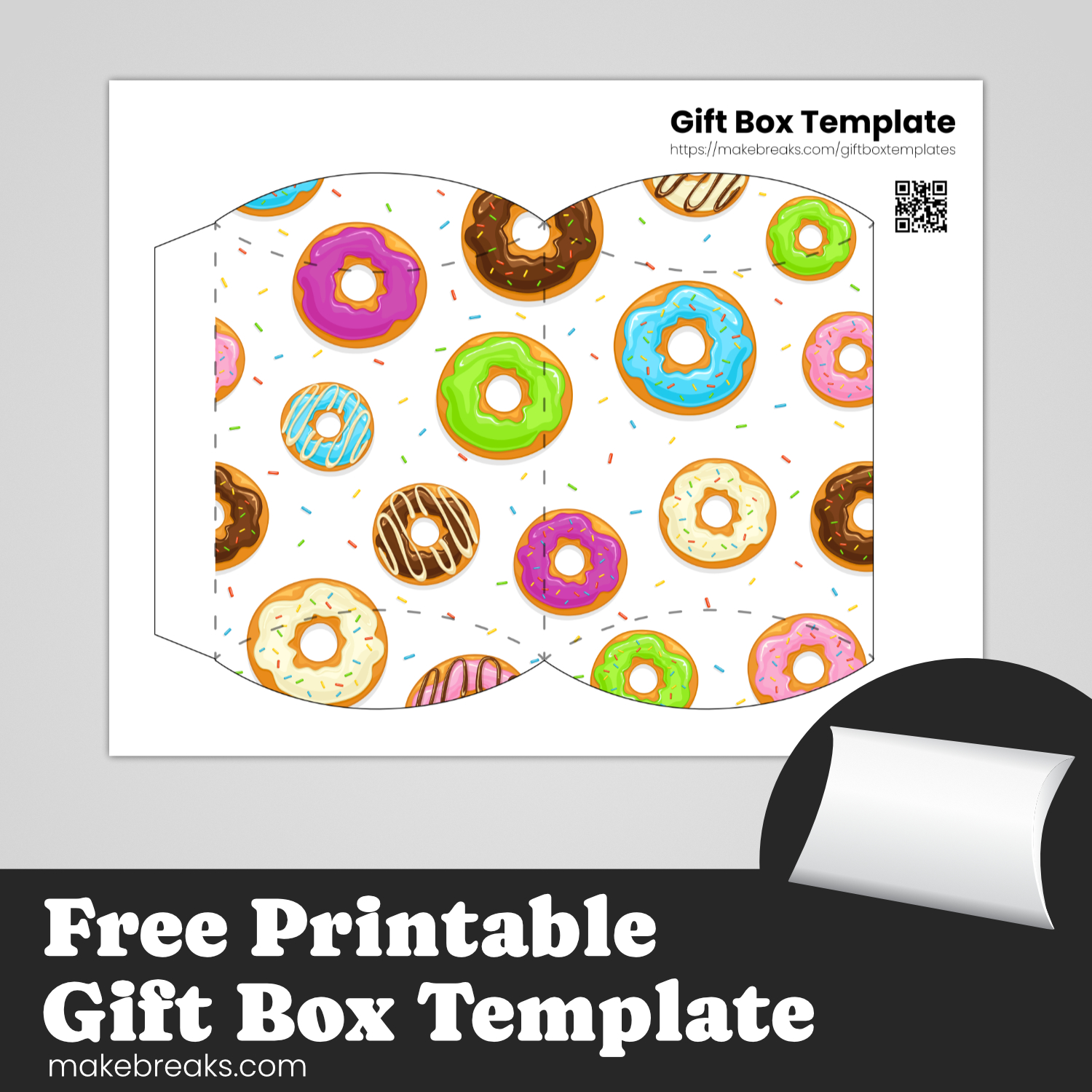 Colorful Donut Pillow Box Template  – Free Printable Gift Box Template