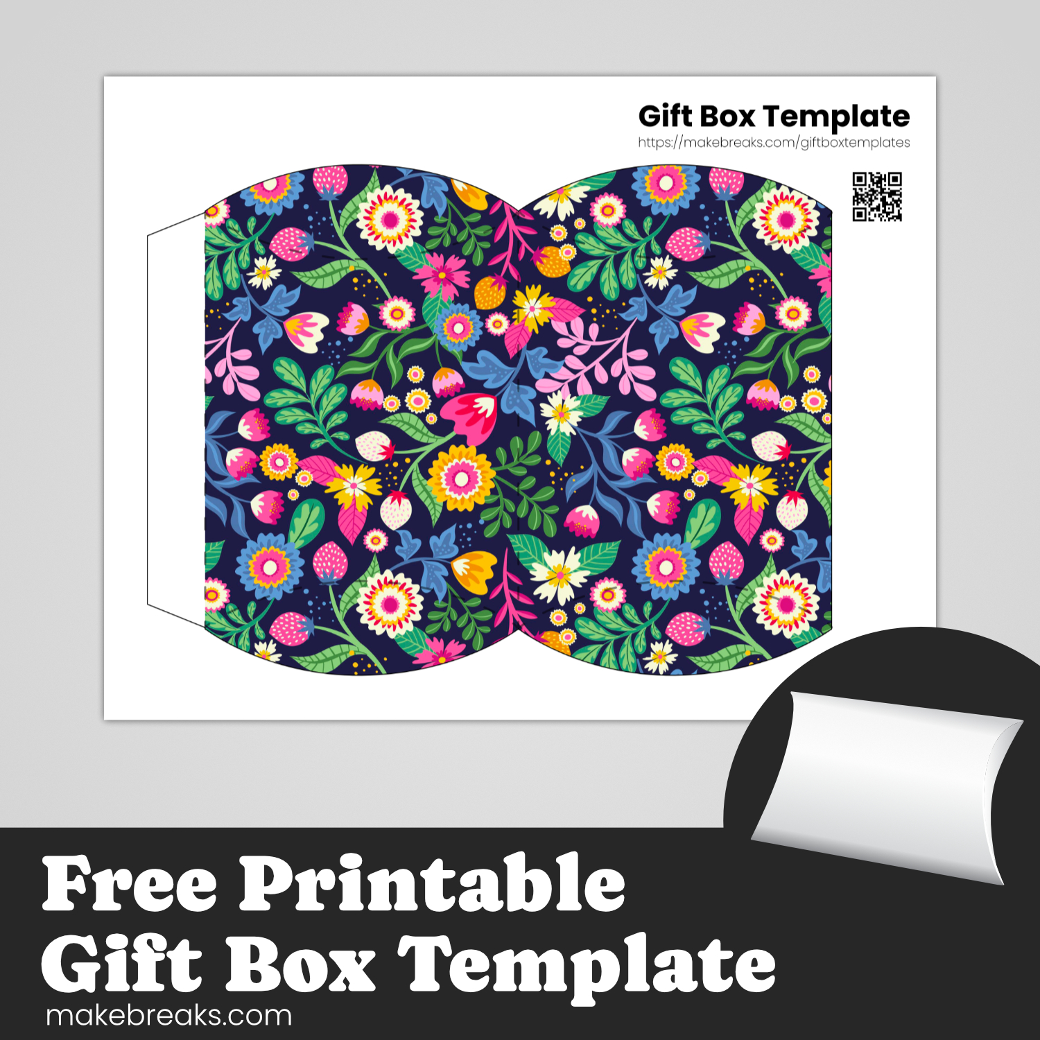 Folk Flowers Pillow Box – Free Printable Gift Box Template