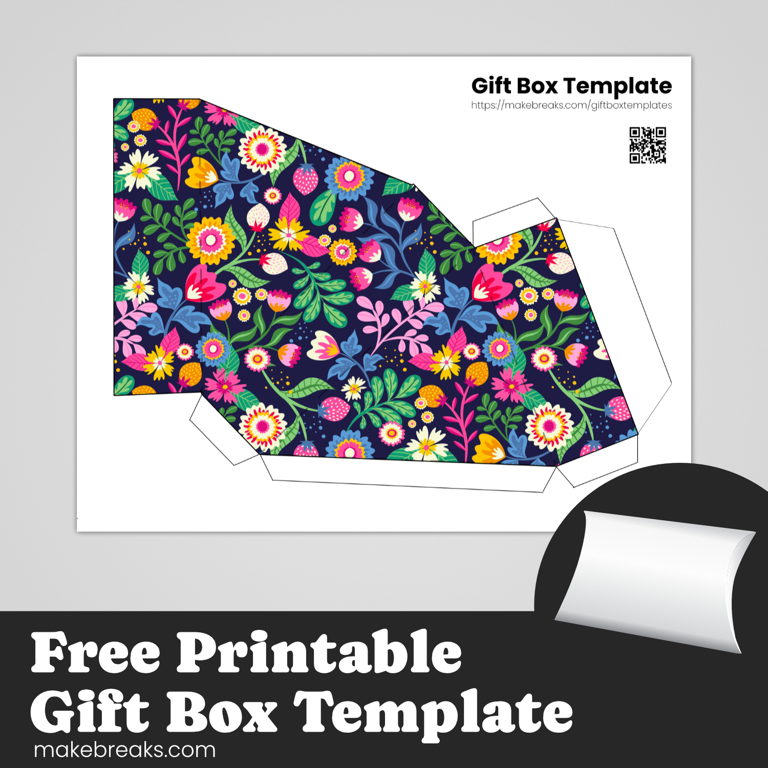 Free Printable Pie Gift Box – Floral Design 2