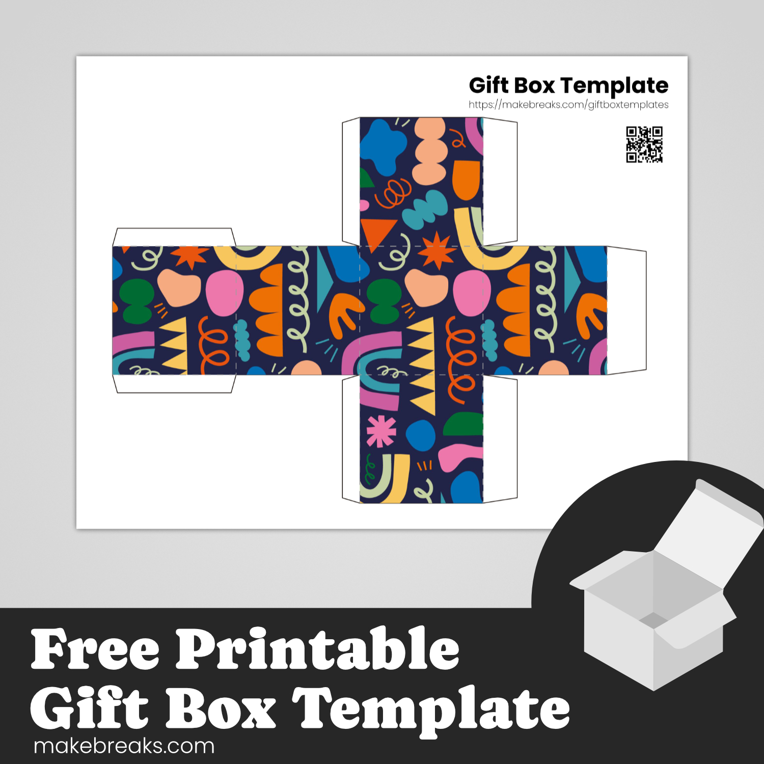 Free Printable Cube Gift Box with Abstract Design