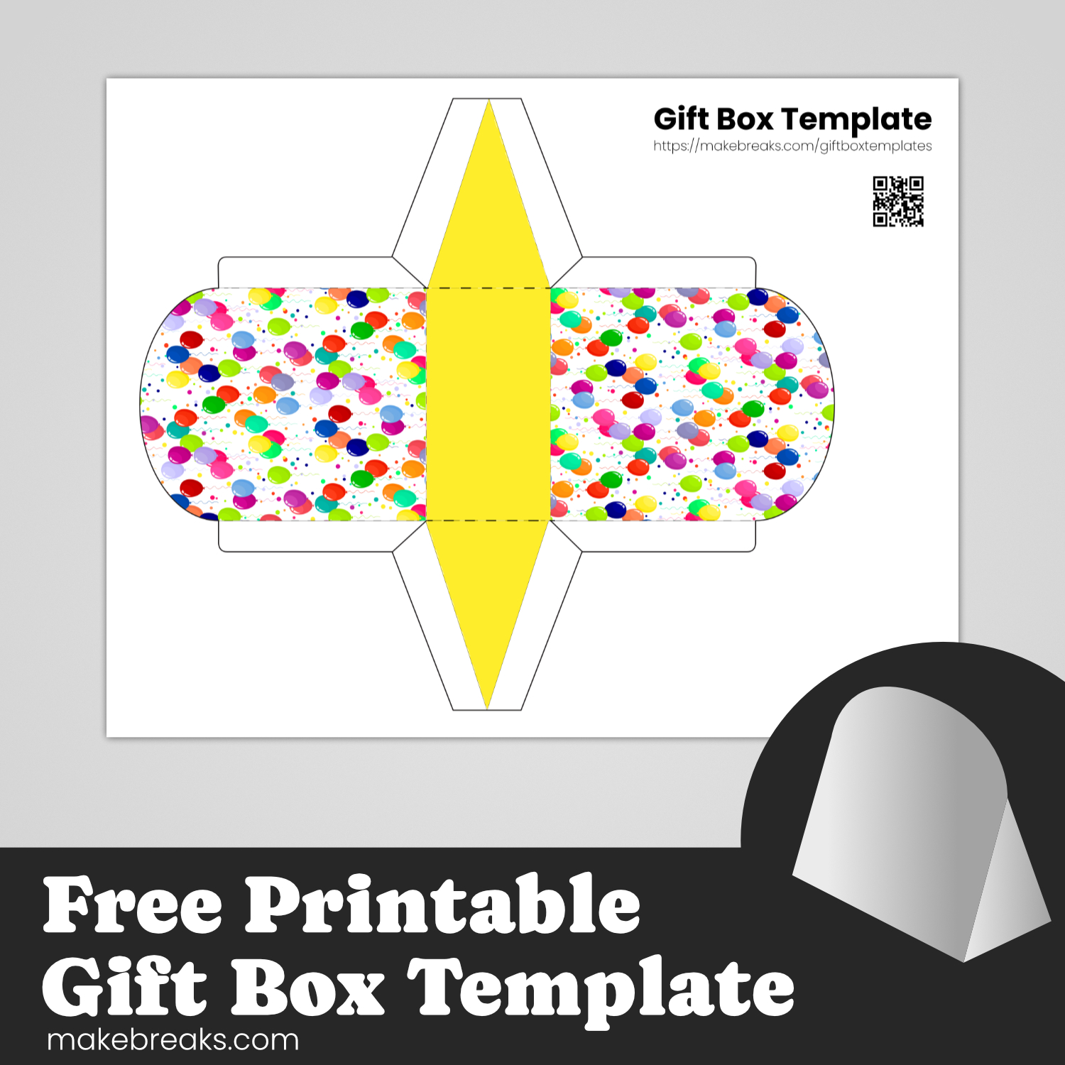 Free Printable Folded Gift Box Balloon Design