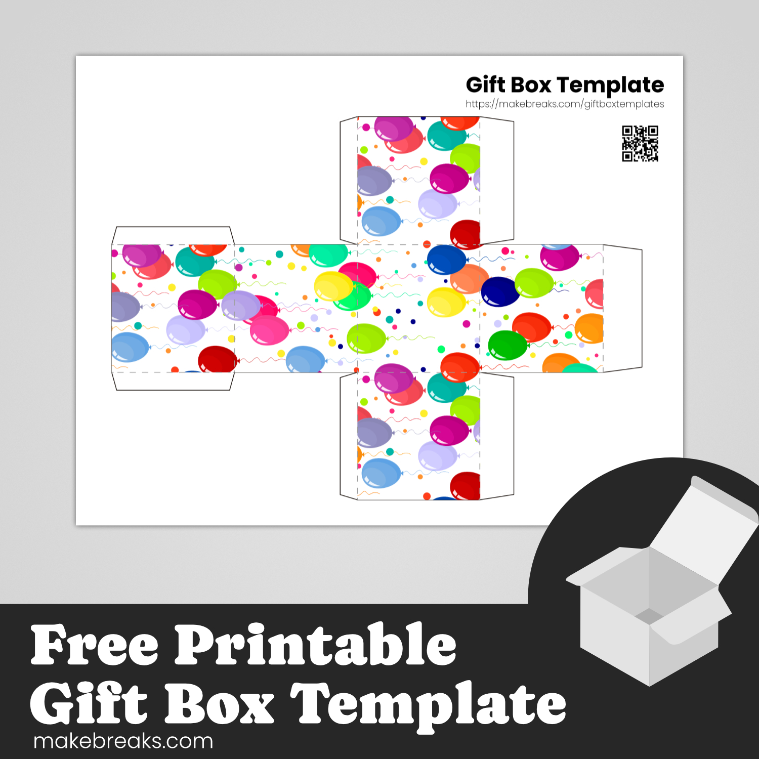 Free Printable Gift Box With Balloon Design
