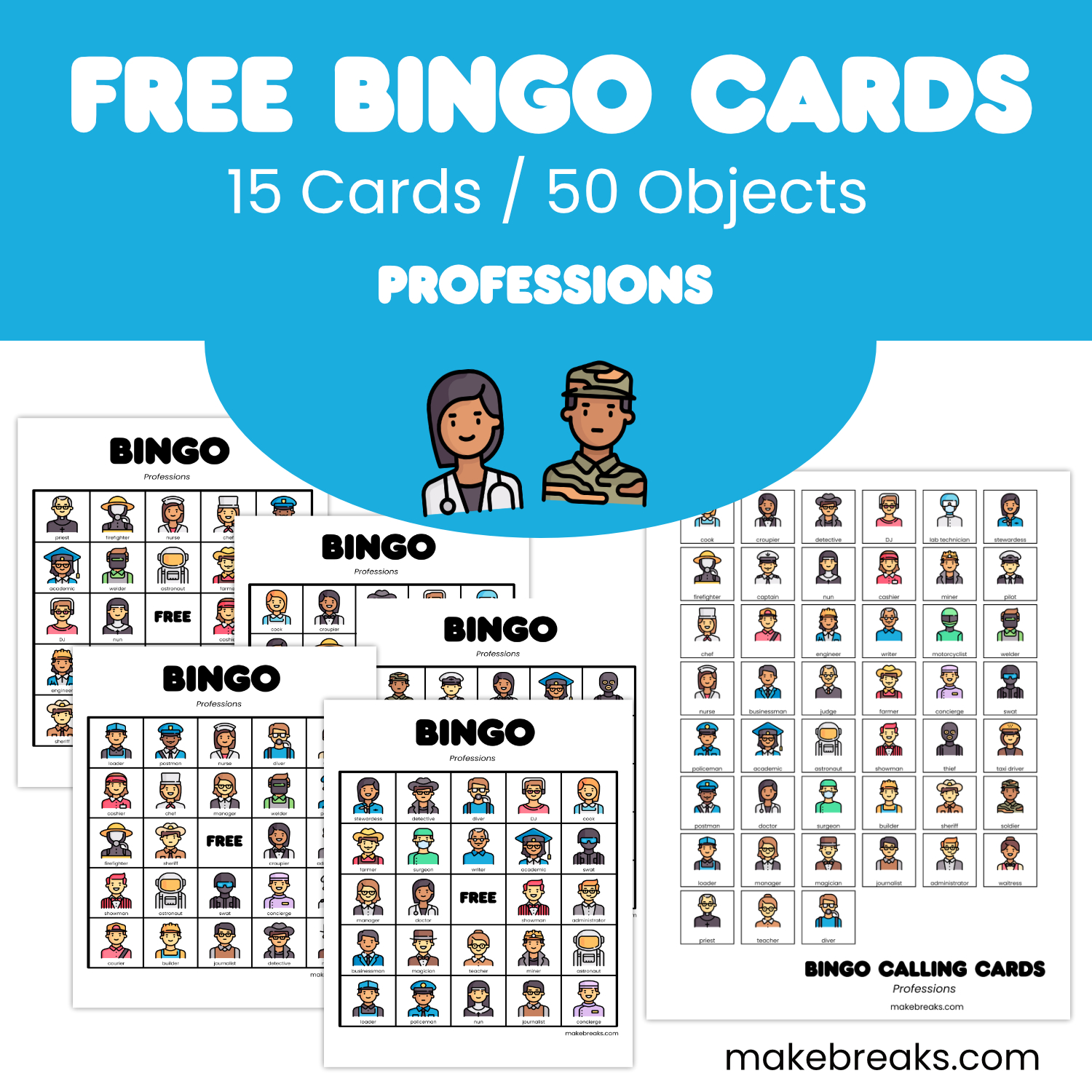 Free Printable Professions Bingo Cards