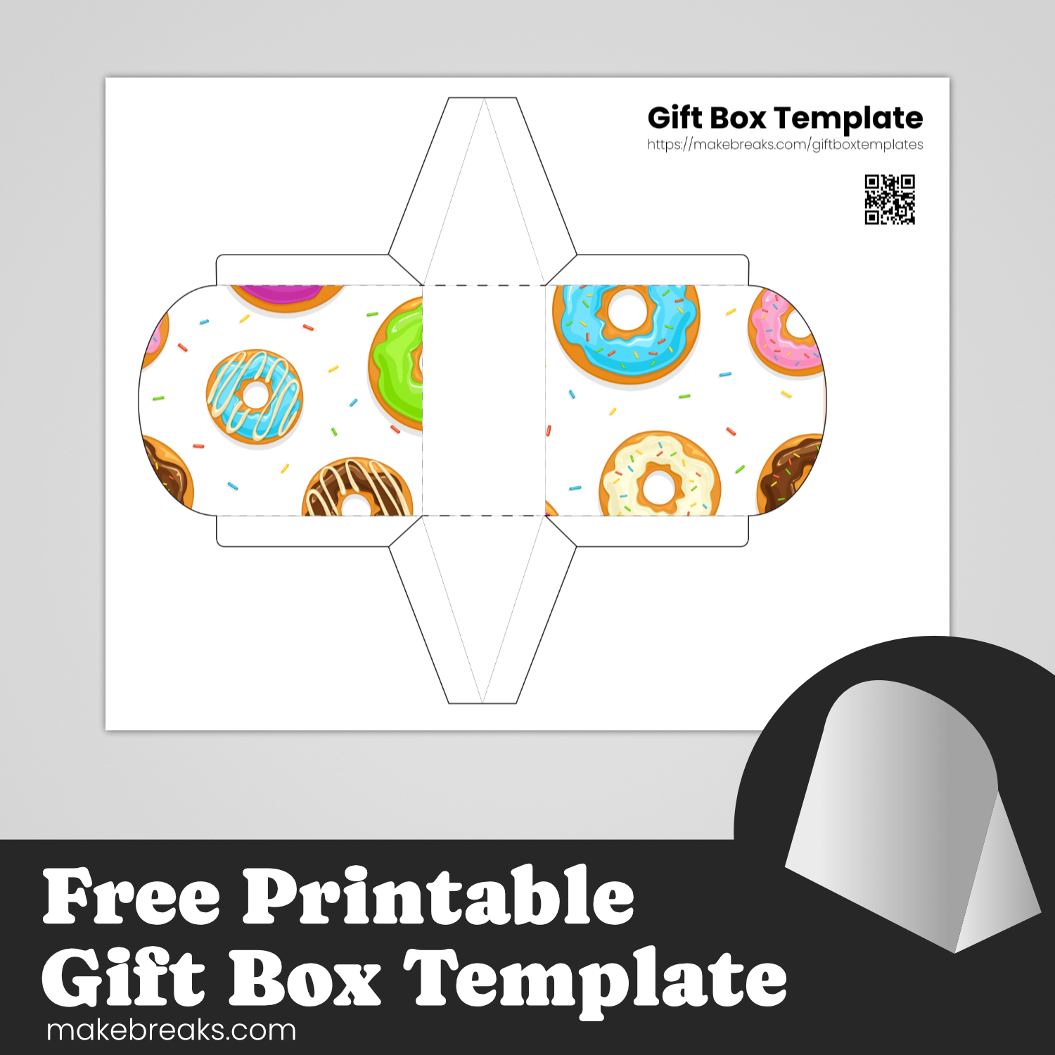 Free Printable Folded Gift Box Donut Design 2