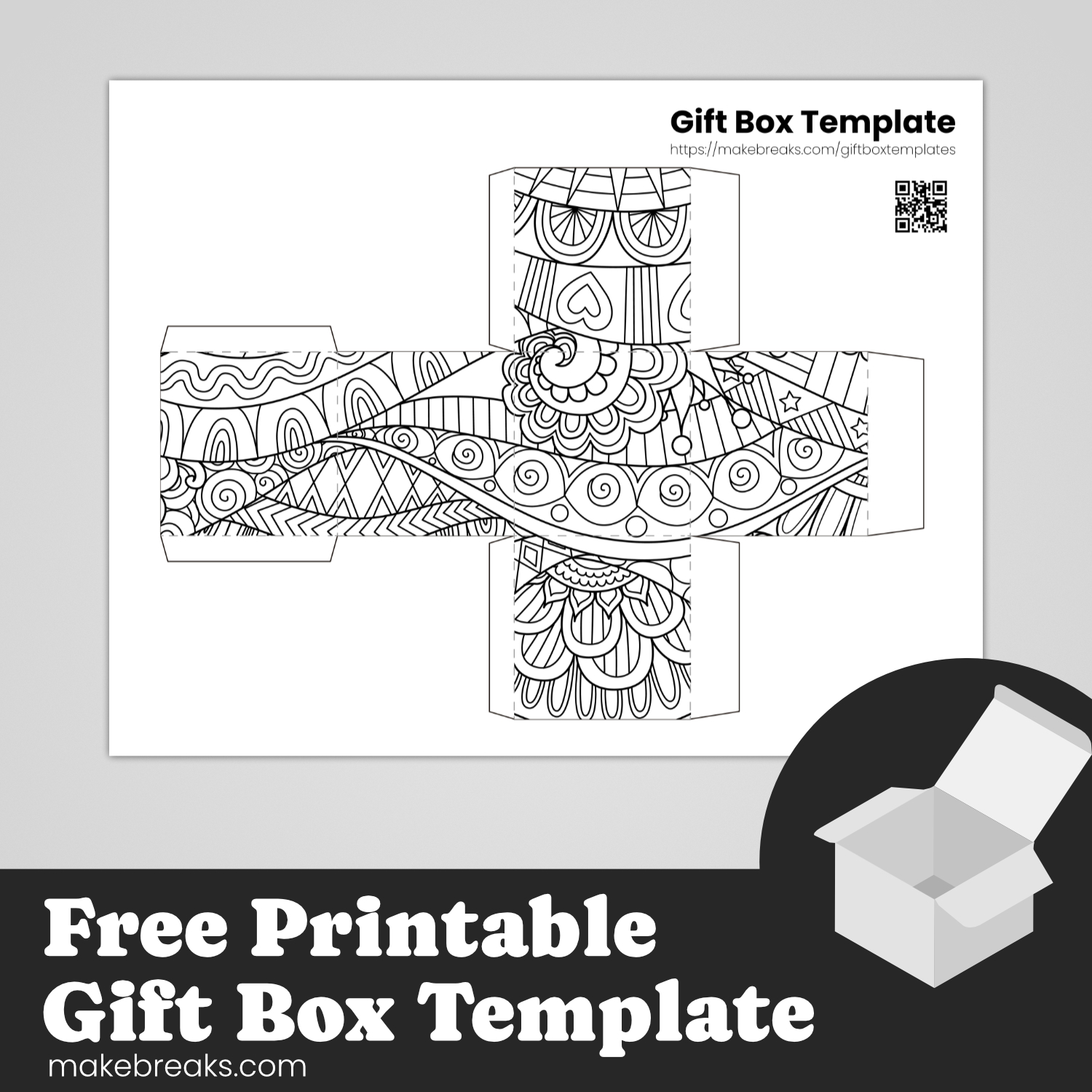 Free Printable Cube Gift Box to Color