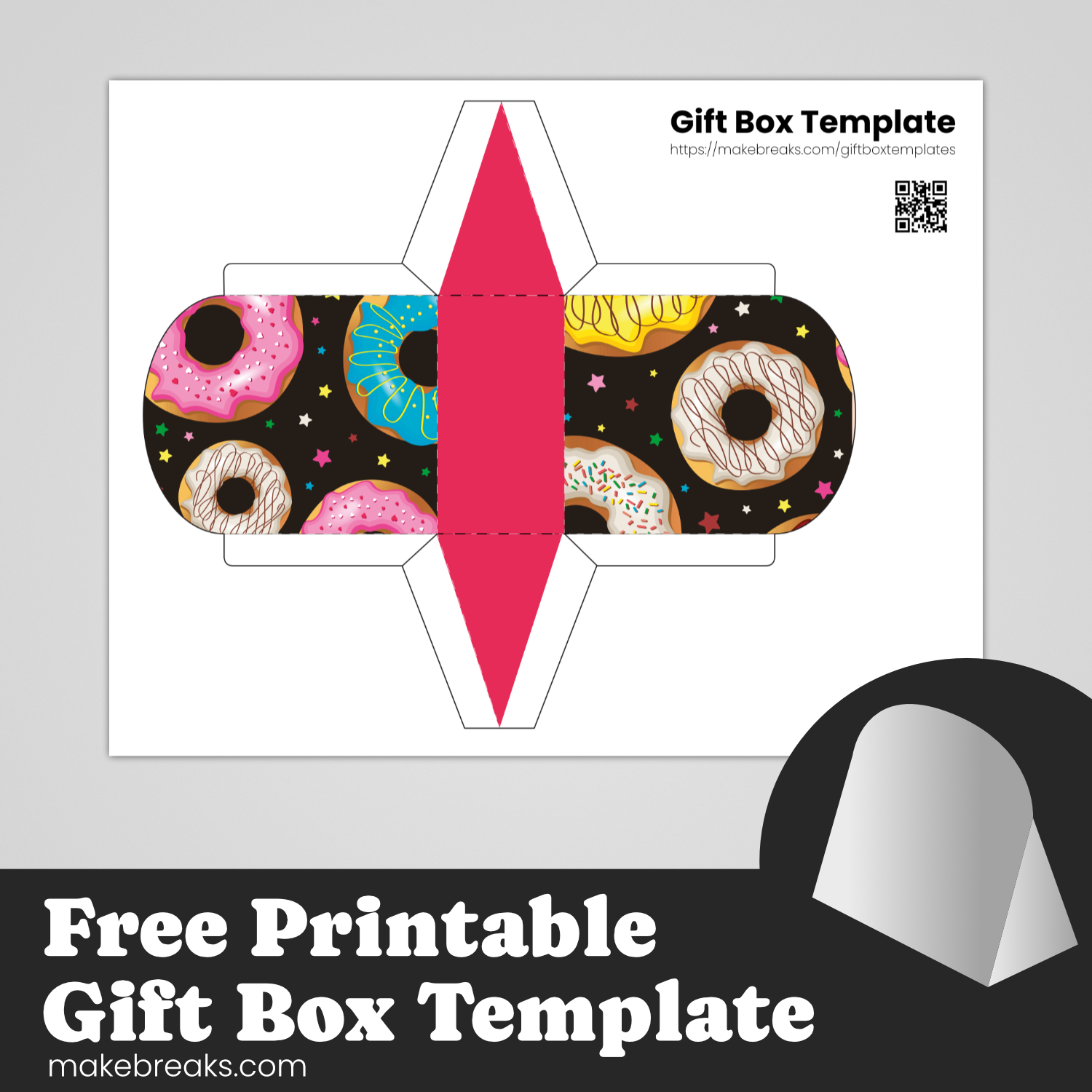 Free Printable Folded Gift Box Donut Design