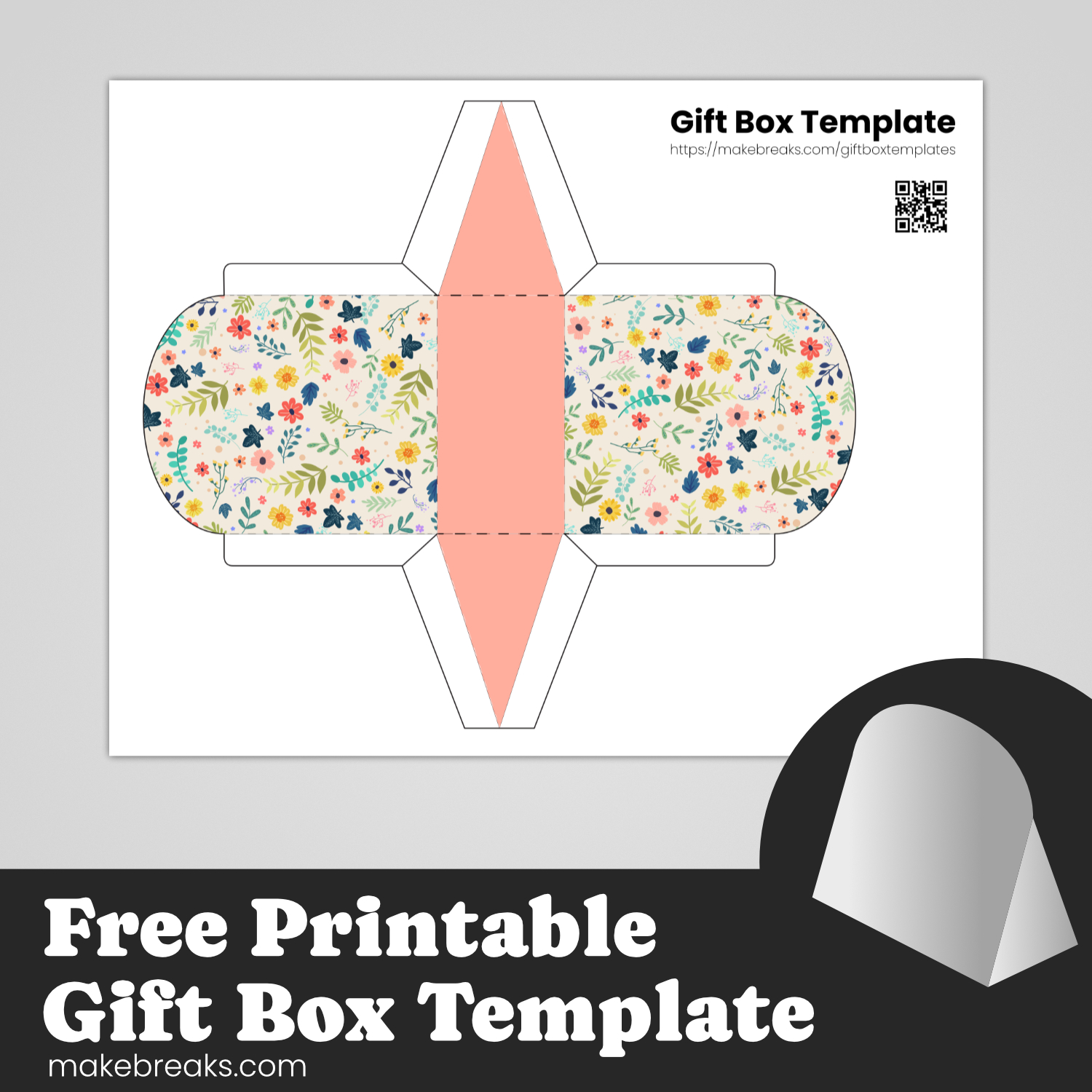 Free Printable Folded Gift Box Floral Design