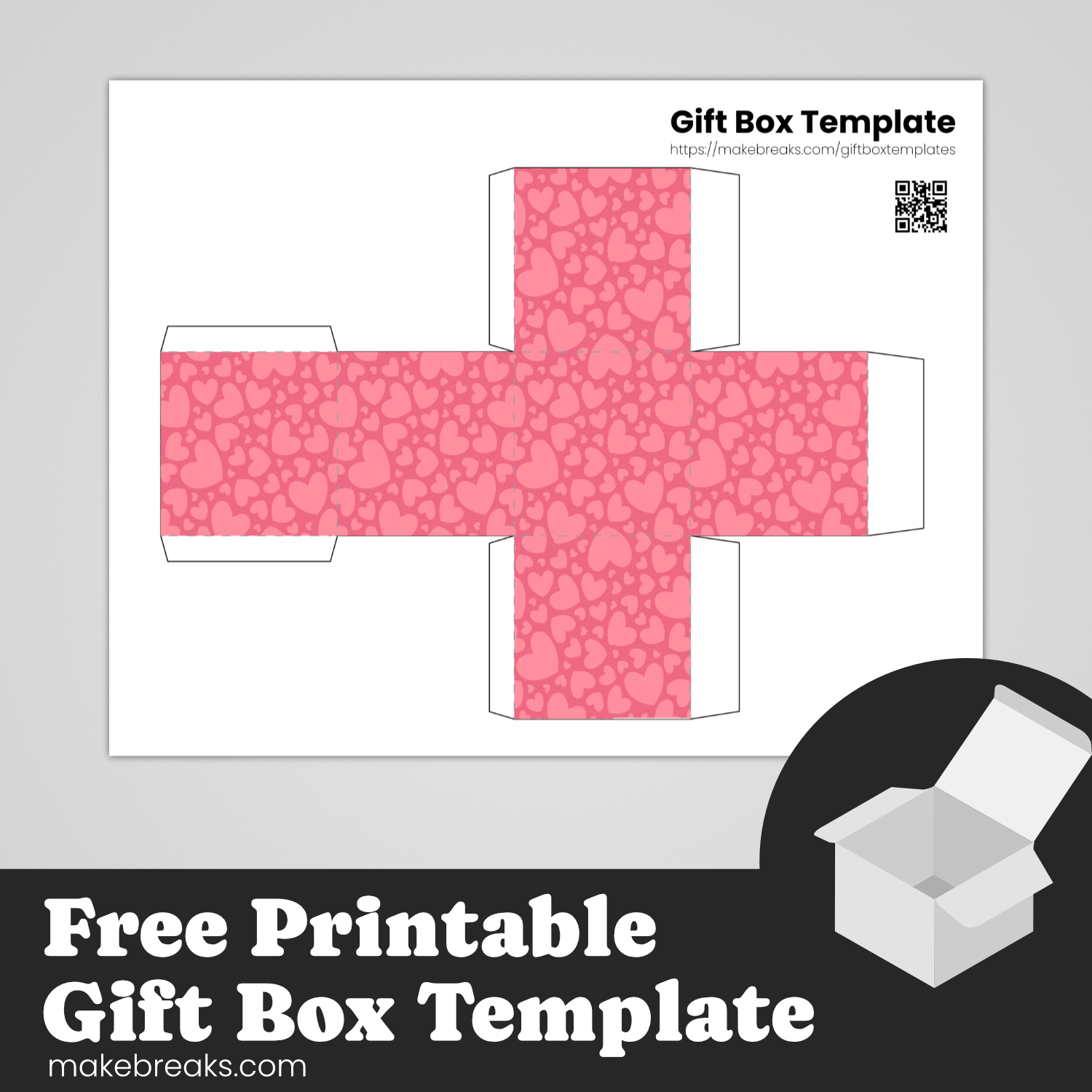 Free Printable Gift Box With Heart Design