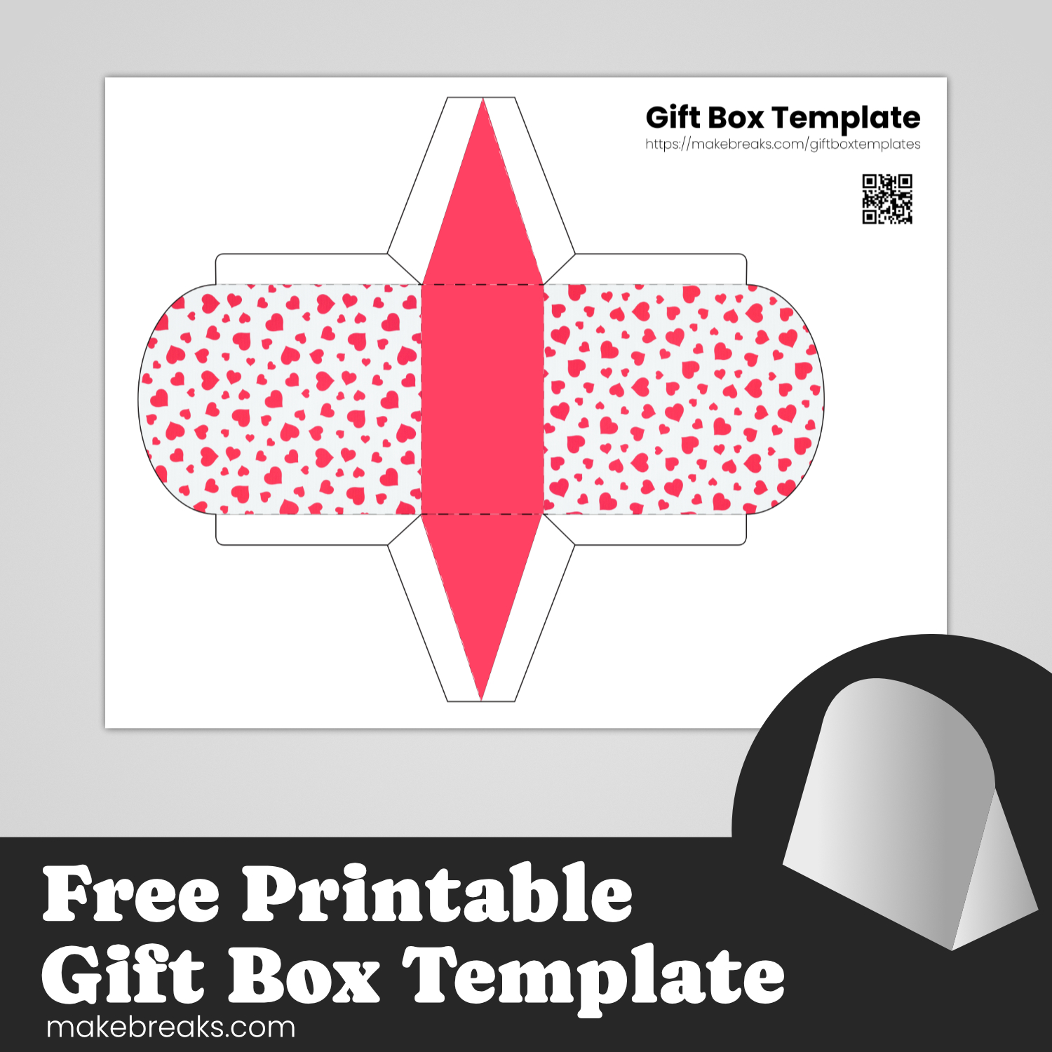 Free Printable Folded Gift Box Heart Design