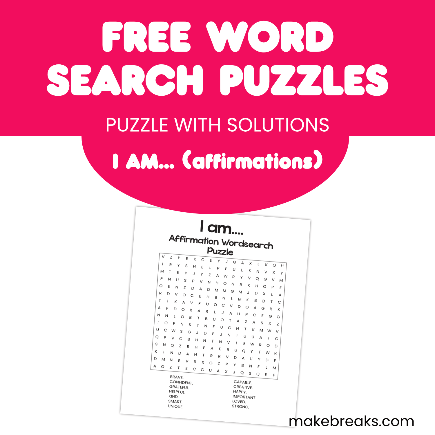 Free I Am – Affirmation Wordsearch Puzzle