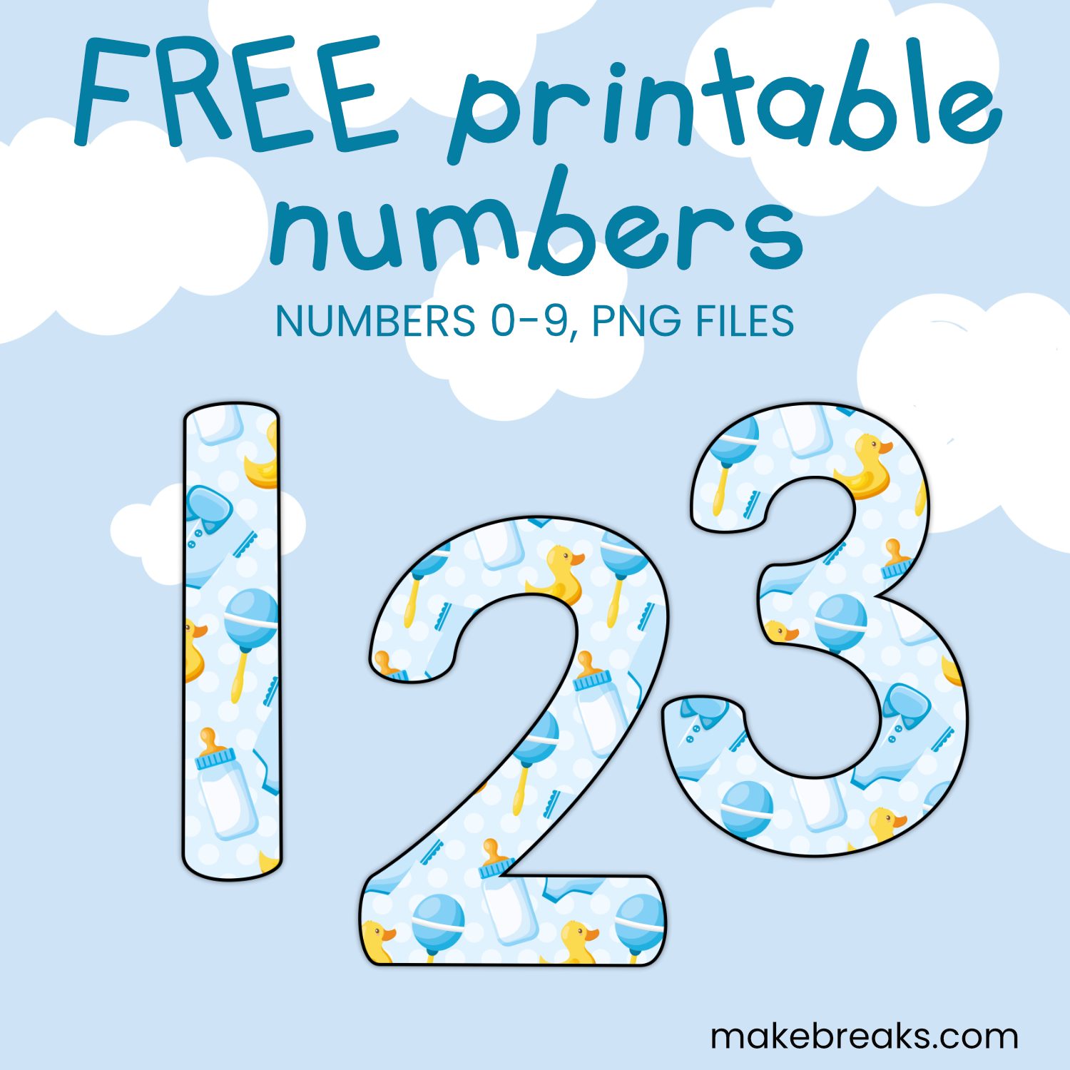 Free Blue Baby Boy Themed Printable Numbers