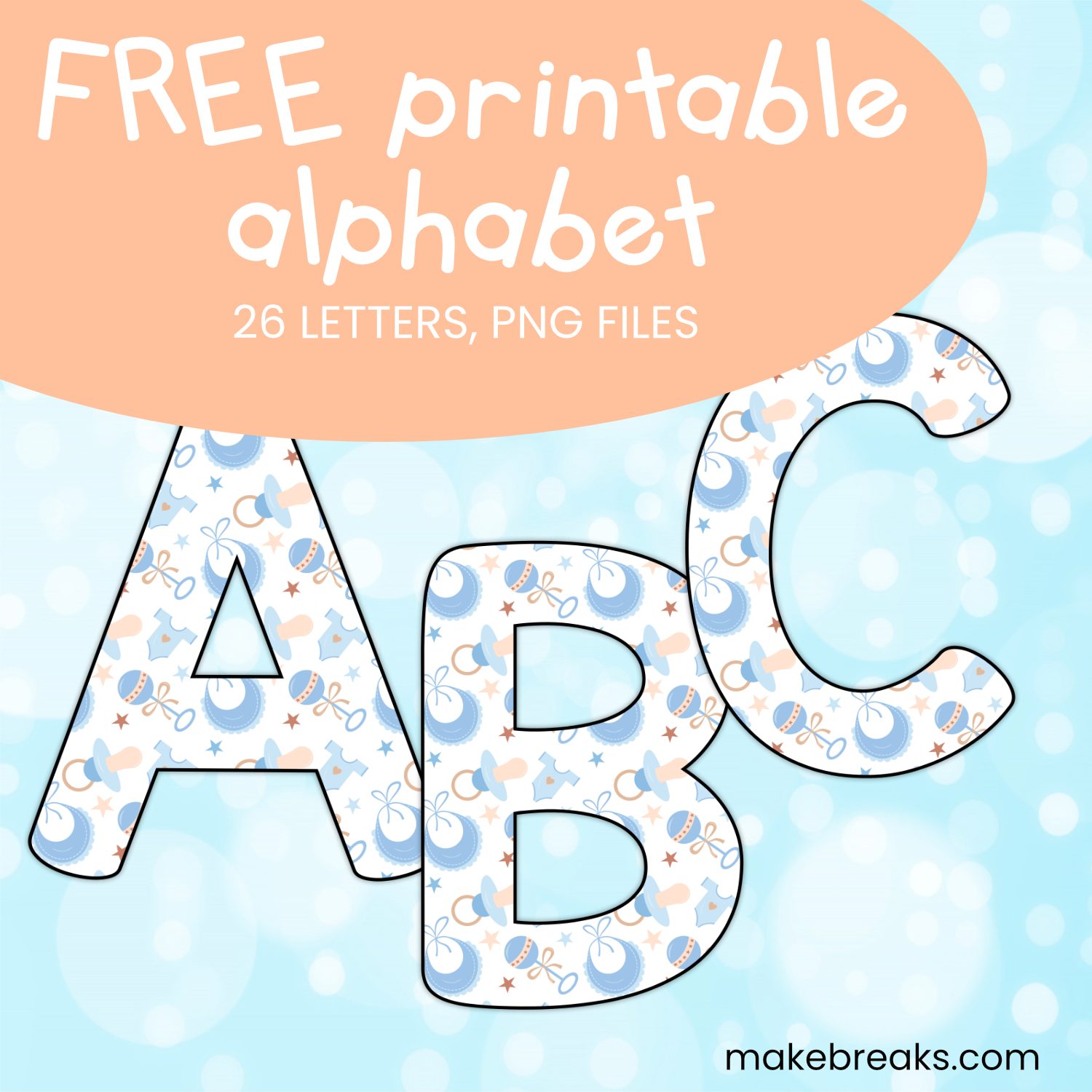 Free Baby Boy Themed Printable Upper Case Alphabet