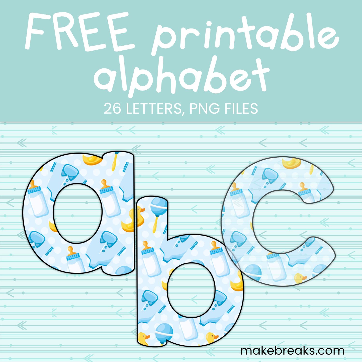 Free Blue Baby Boy Themed Printable Lower Case Alphabet