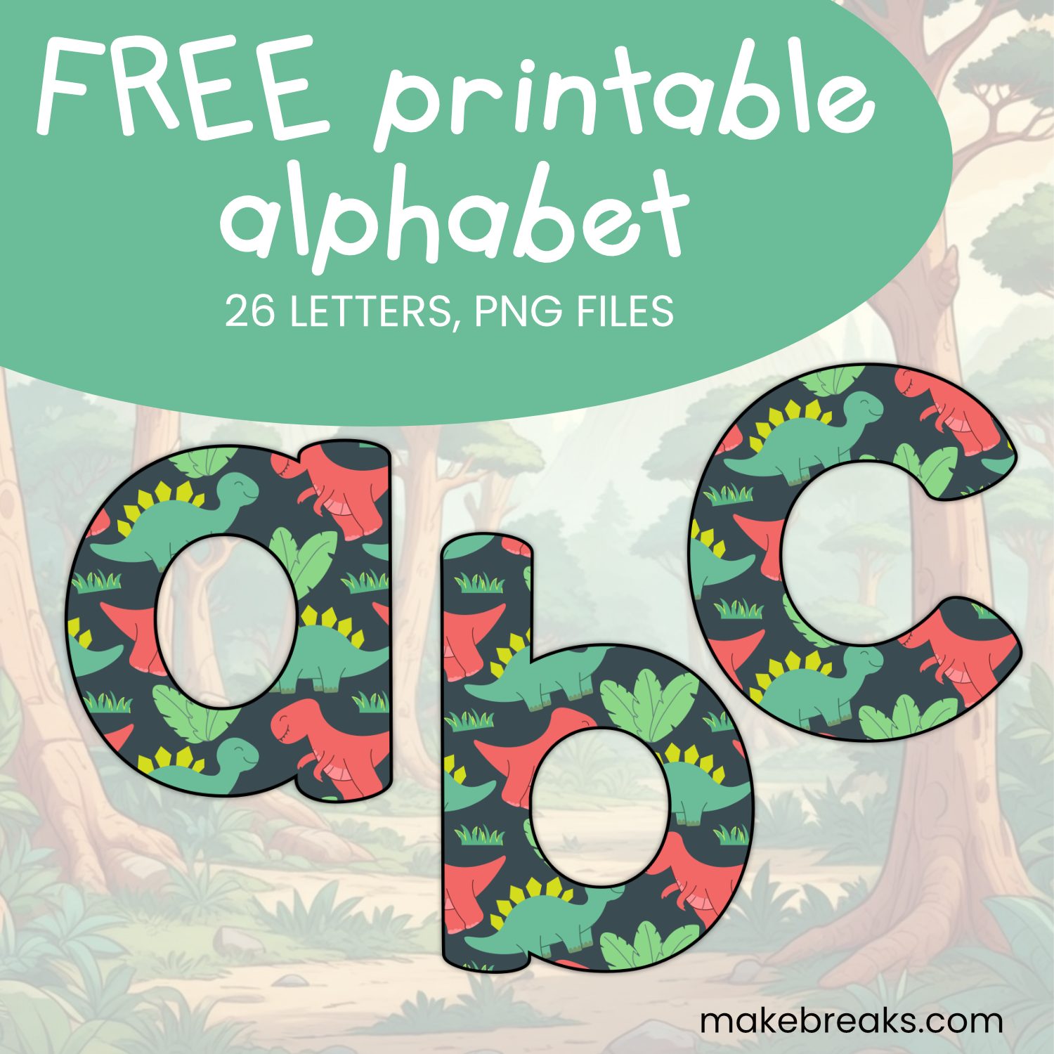 Set 2 Free Cute Dinosaur Themed Printable Lower Case Letters