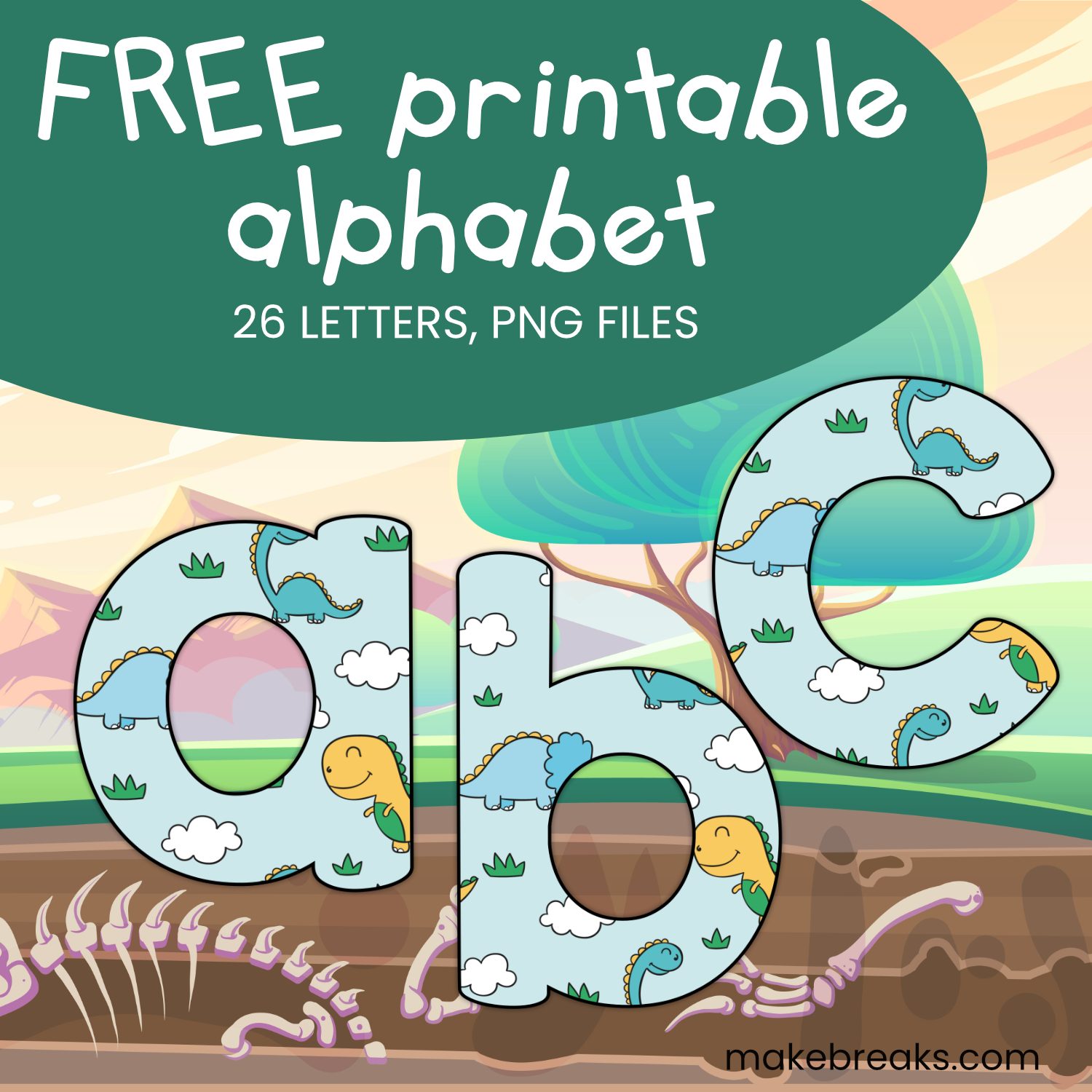 Set 3 Free Cute Dinosaur Themed Printable Lower Case Letters