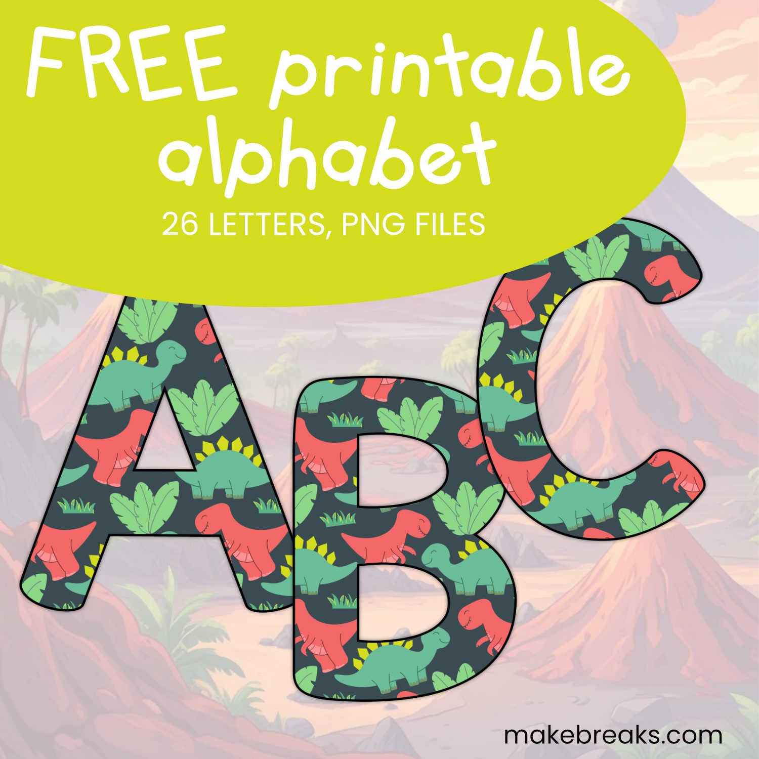 Set 2 Free Cute Dinosaur Themed Printable Upper Case Letters