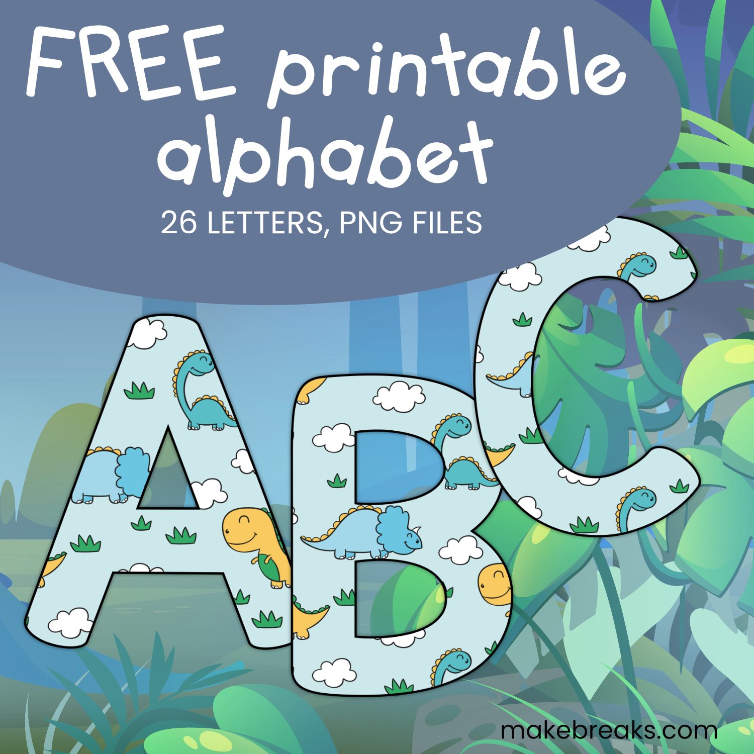 Set 3 Free Cute Dinosaur Themed Printable Upper Case Letters