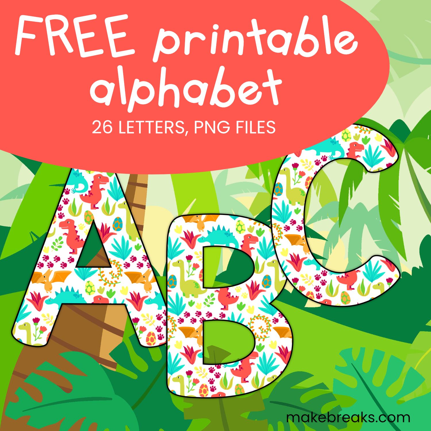 Free Cute Dinosaur Themed Printable Upper Case Letters