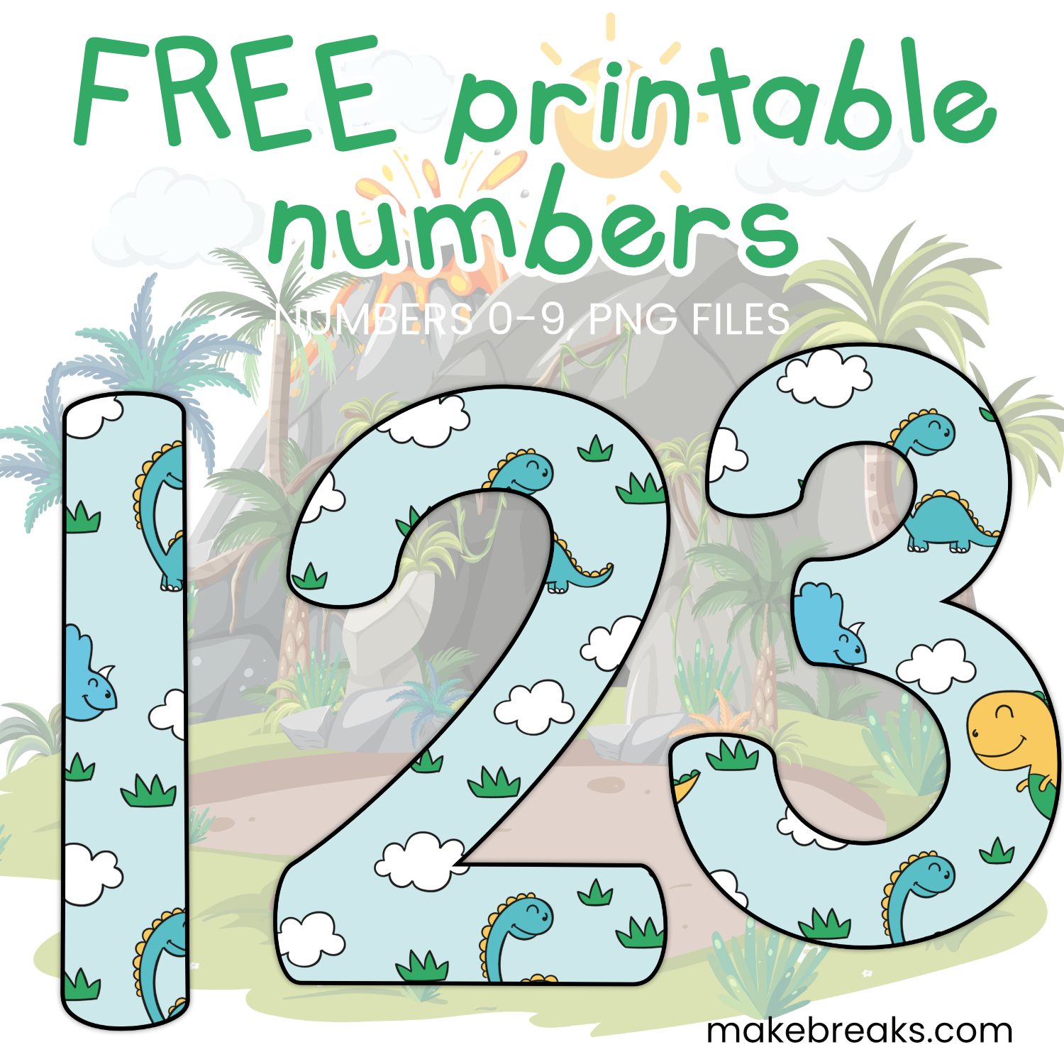 Set 3 Free Cute Dinosaur Themed Printable Numbers