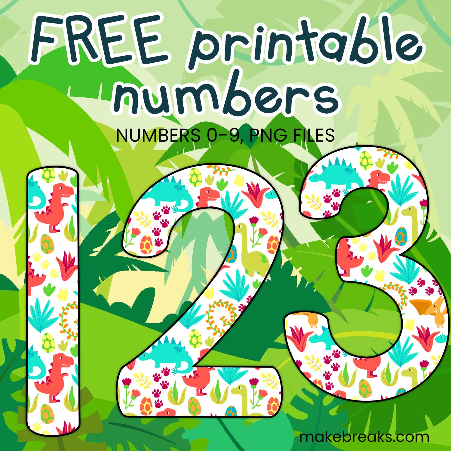 Free Cute Dinosaur Themed Printable Numbers
