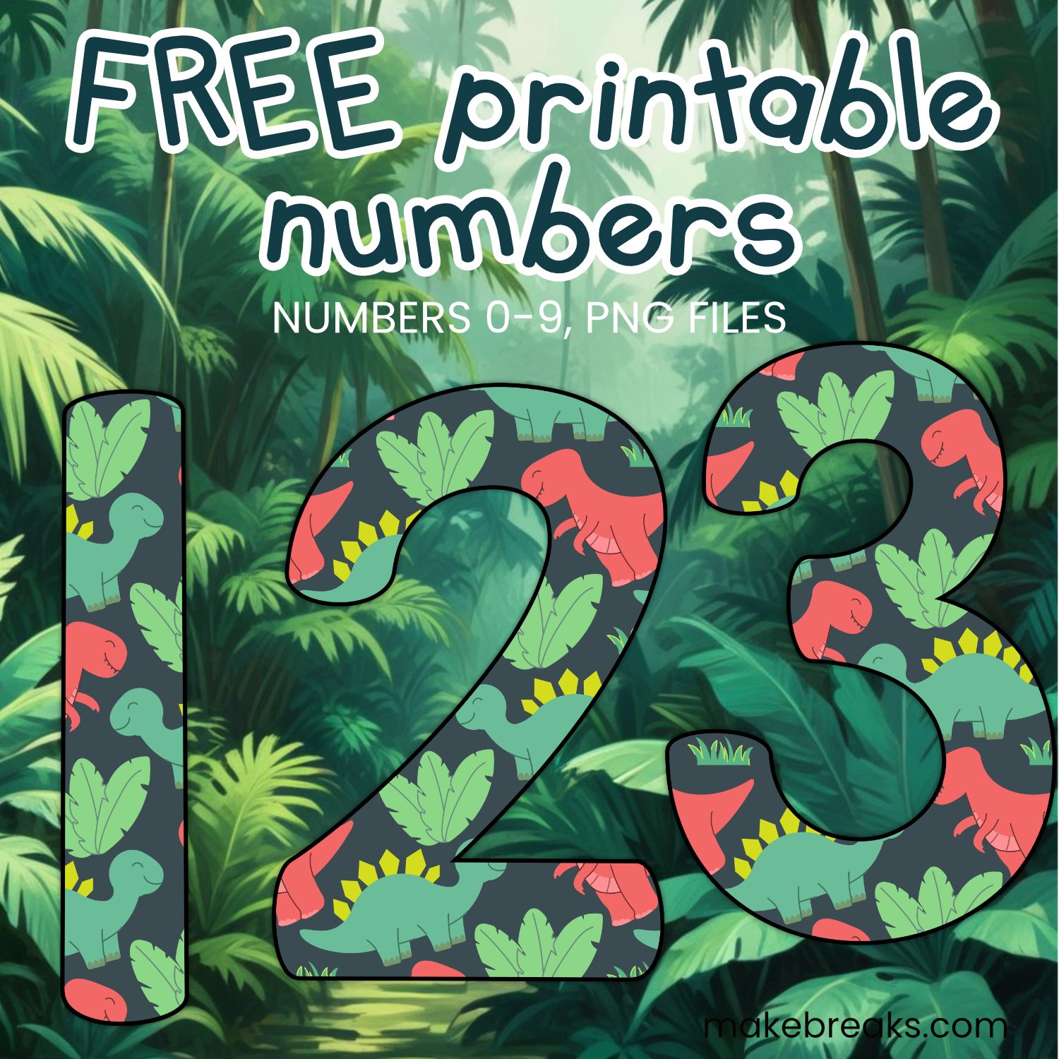 Set 2 Free Cute Dinosaur Themed Printable Numbers