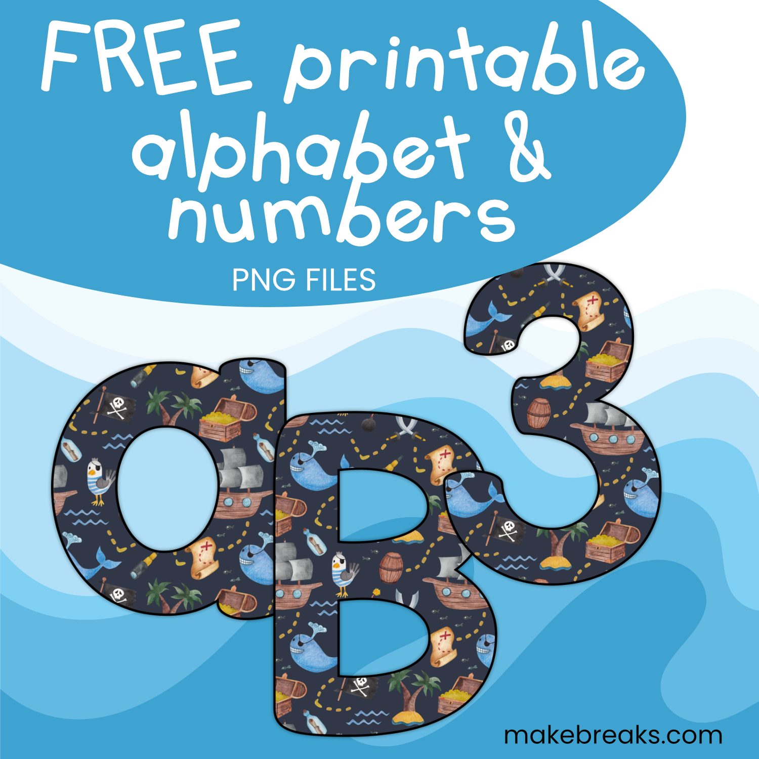 Free Printable Pirate Themed Letters and Numbers