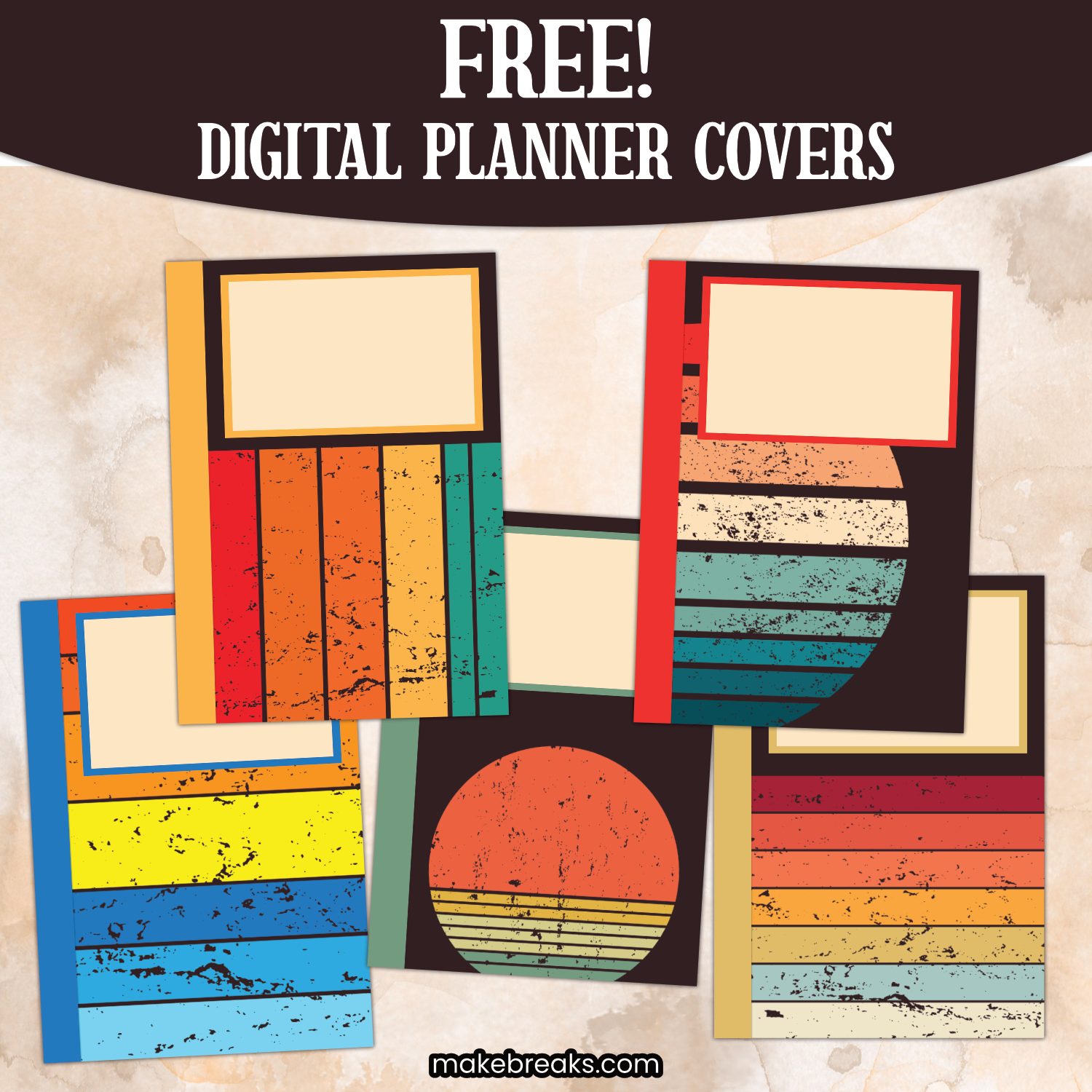 1970s Retro Style Free Digital Planner Covers