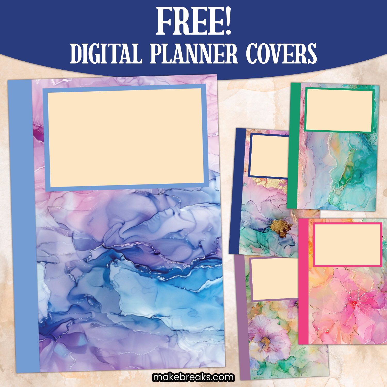 Water & Ink / Alcohol Ink Effect Free Digital Planner Covers