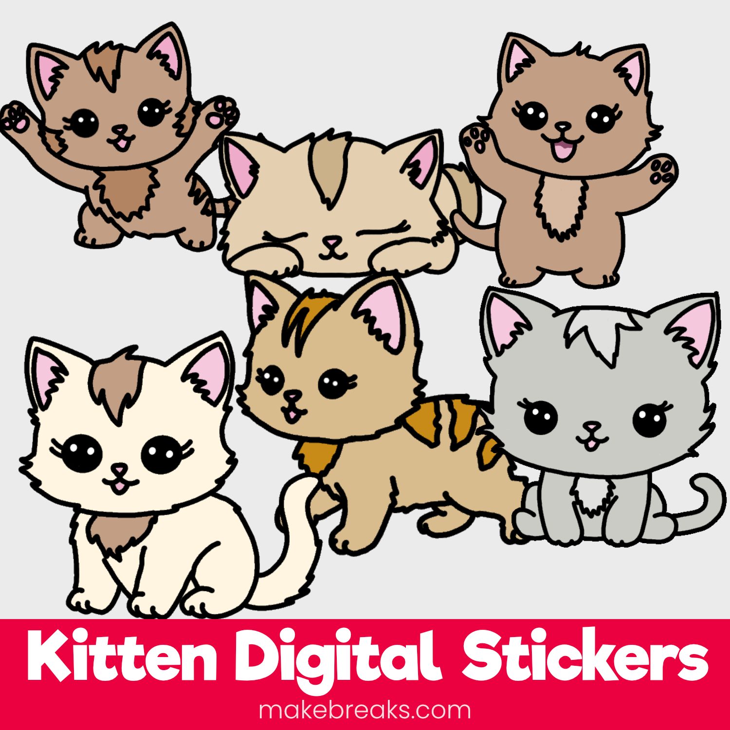 Hand Drawn Cute Kittens Free Digital Planner Stickers