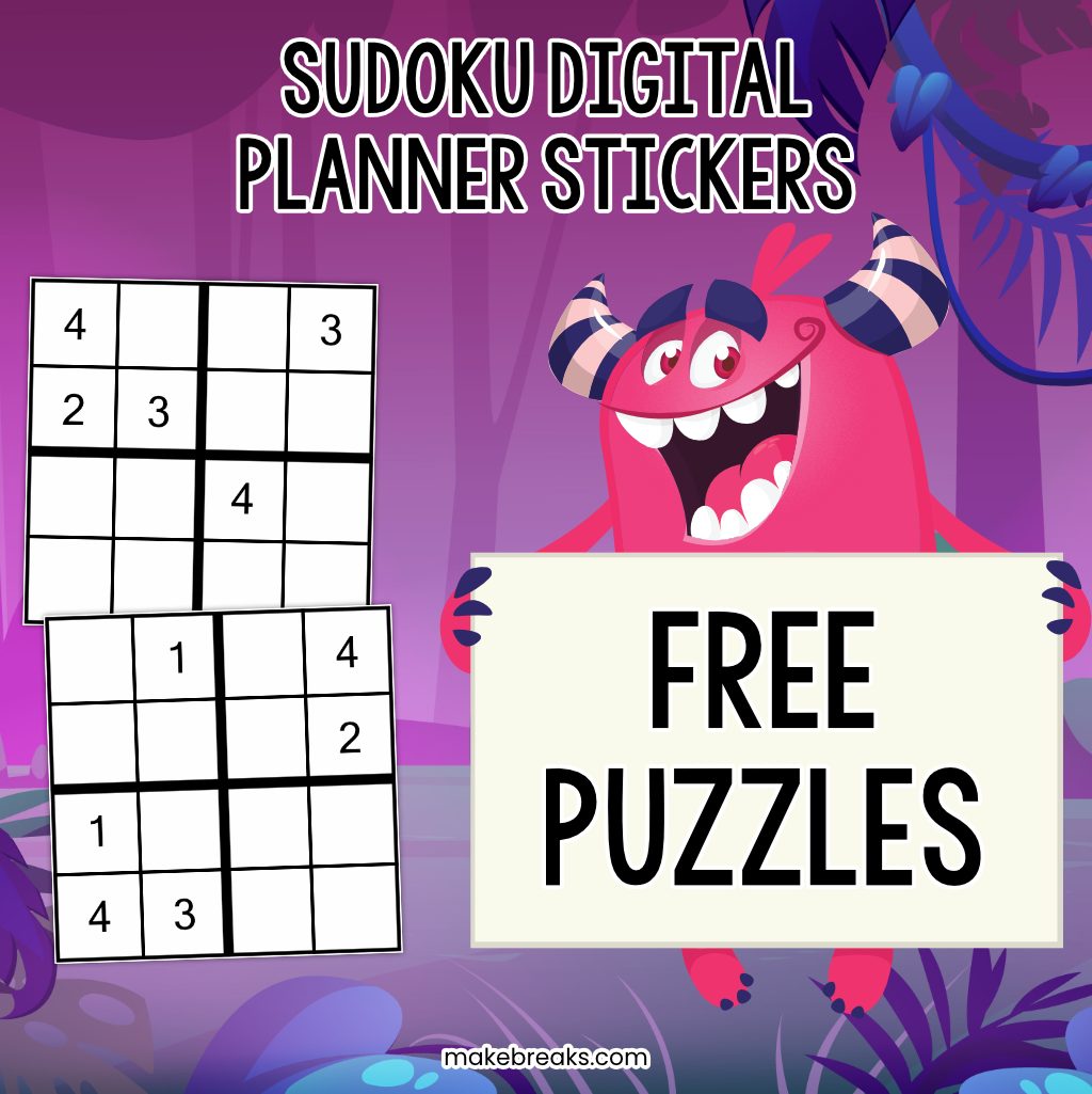 Free Sudoku 4×4 Puzzle Digital Planner Stickers