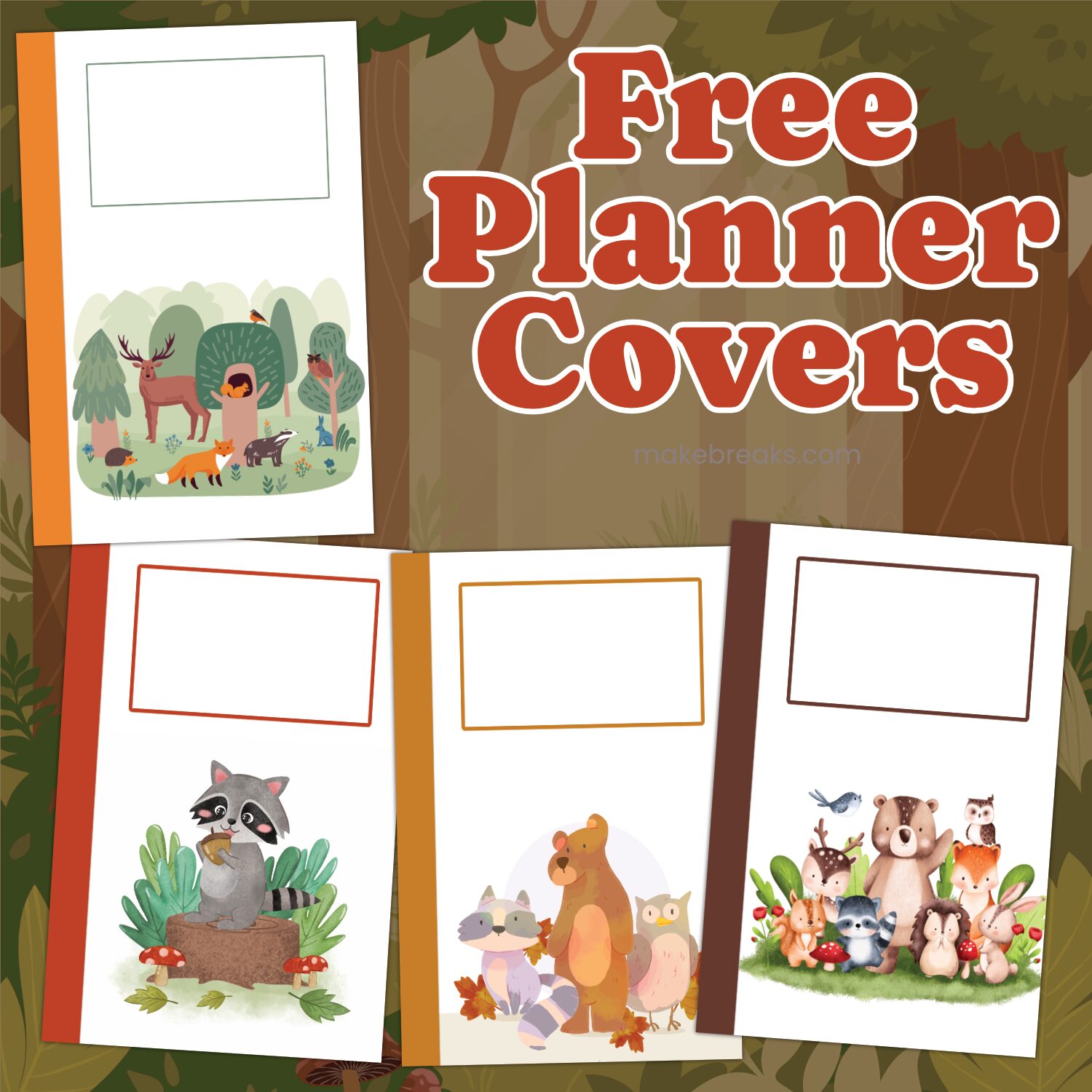 Woodland Animals Free Digital Planner Covers